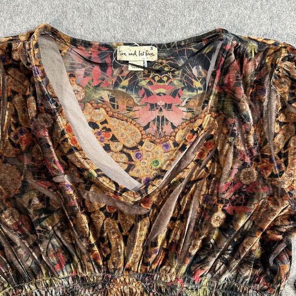 Live and Let Live Velvet Babydoll Top Women's Small 3/4 Sleeve V-Neck Y2K Tunic - Picture 3 of 9